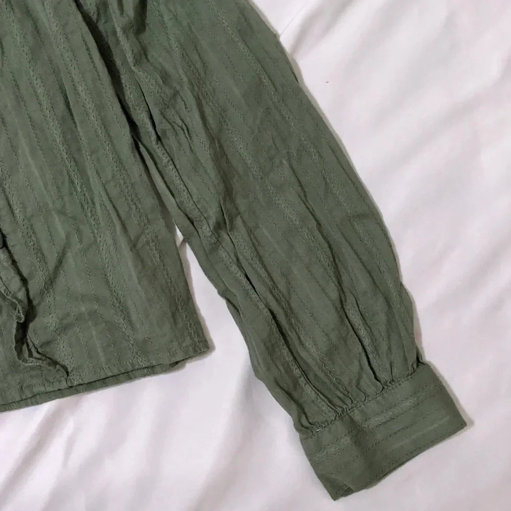 Loft Ruffle Cropped Blouse, Color Olive Green Size L - Picture 11 of 16